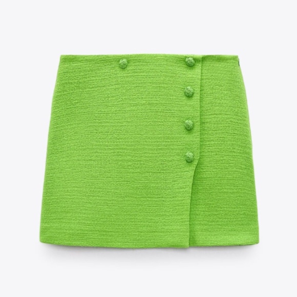 Zara neon green boucle buttoned textured mini skirt NWT - Picture 1 of 11